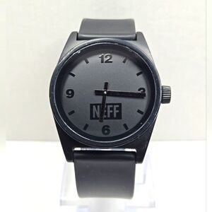 Mens Neff Daily Analog Quartz Watch All Black Silicon Band New Battery